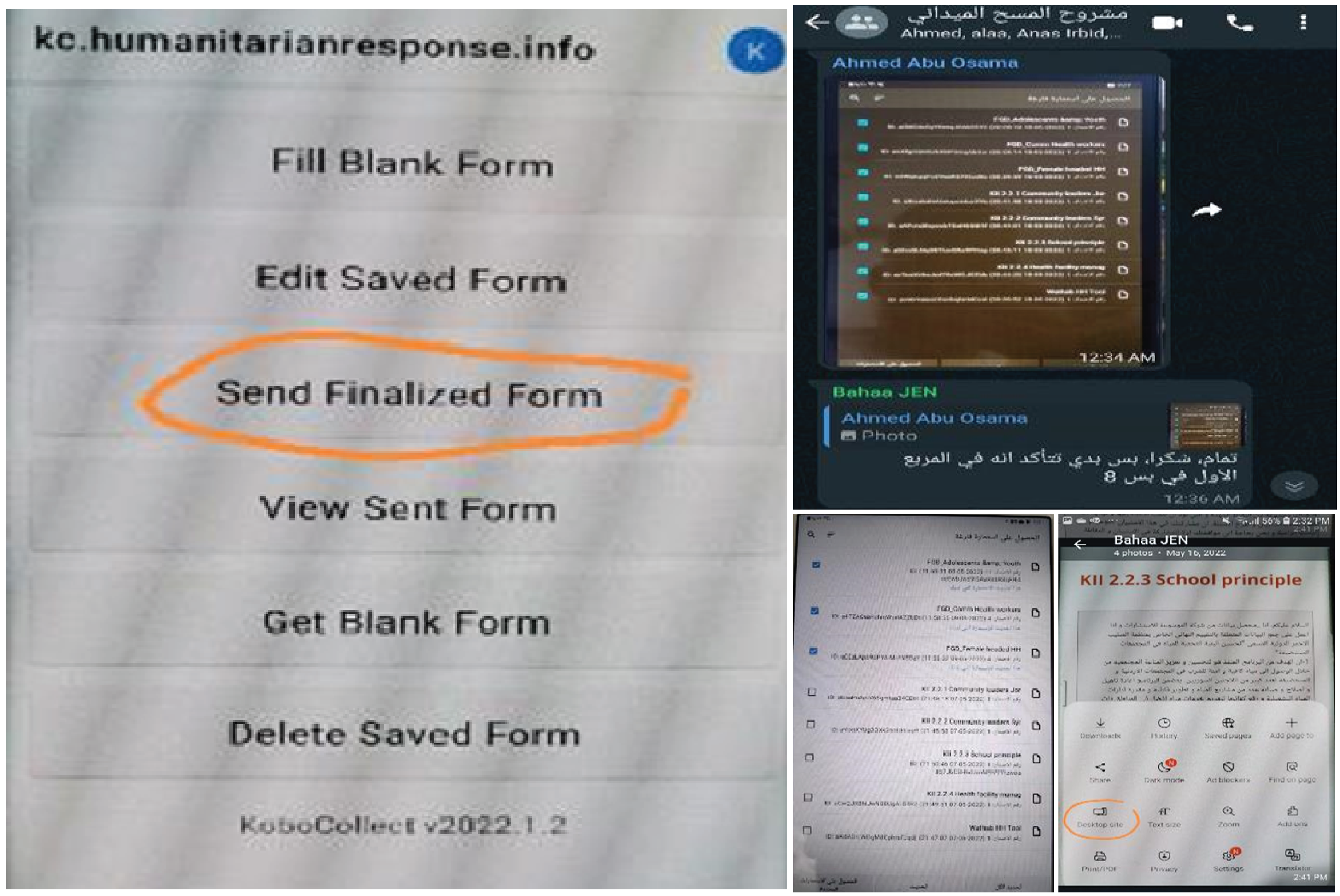Pre-testing the tools using the tablets and feedback from IMO to enumerators